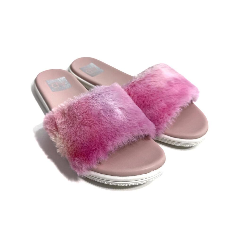 DV by Dolce Vita Women’s Size 7 Pink Multi Jinah Faux Fur Slide Sandal NWT